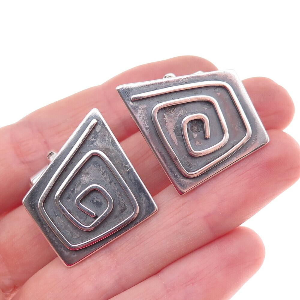 925 Sterling Silver Vintage Modernist Spiral Oxidized Cufflinks